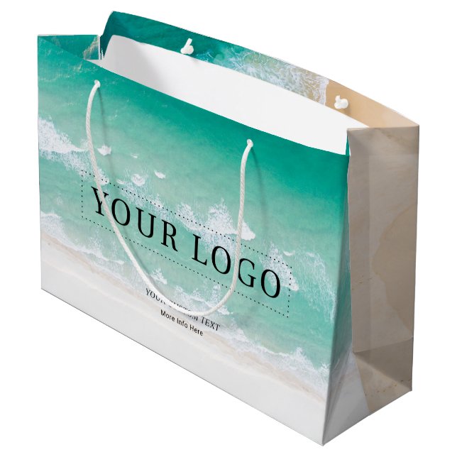 Simple Custom Photos & Text Business Logo  Large Gift Bag (Back Angled)