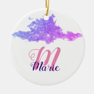 simple custom pink purple sparkle add you name let ceramic tree decoration