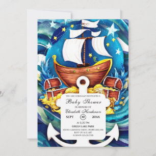 Simple Custom Pirate Baby Shower Invitation