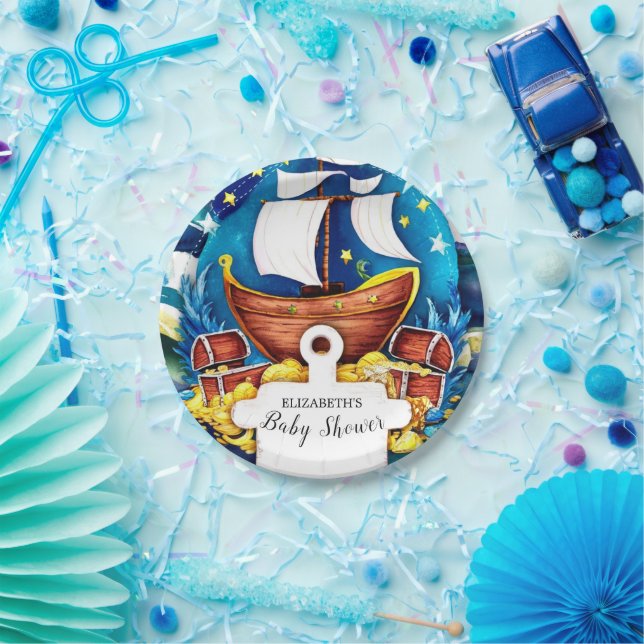 Simple Custom Pirate Baby Shower Paper Plate (Party)