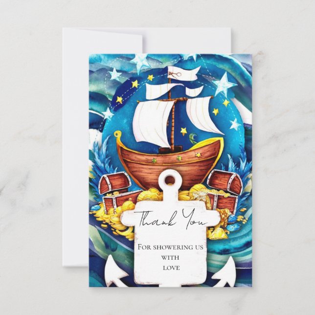 Simple Custom Pirate Baby Shower Thank You Card (Front)