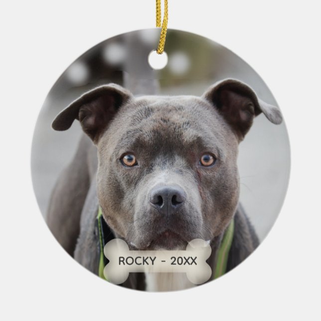 Simple Custom Pit Bull Dog Photo Ceramic Tree Decoration (Front)