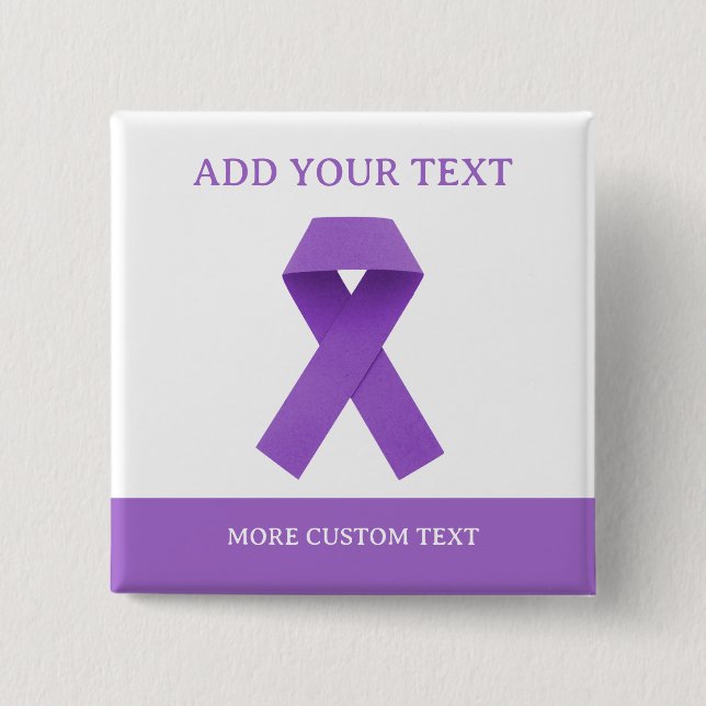 Simple Custom Purple Ribbon Awareness 15 Cm Square Badge (Front)