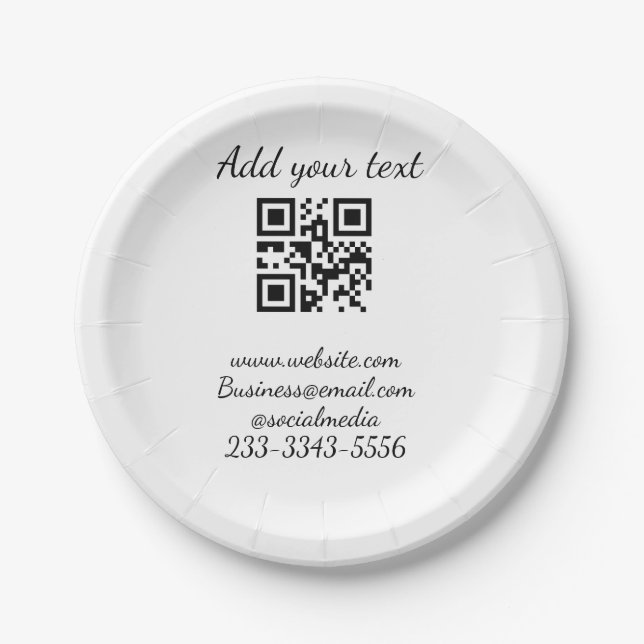 simple custom QR code add your name text  Classic  Paper Plate (Front)