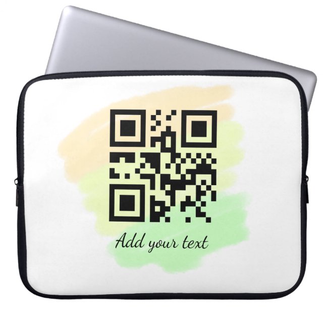 simple custom QR code add your name text watercolo Laptop Sleeve (Front)