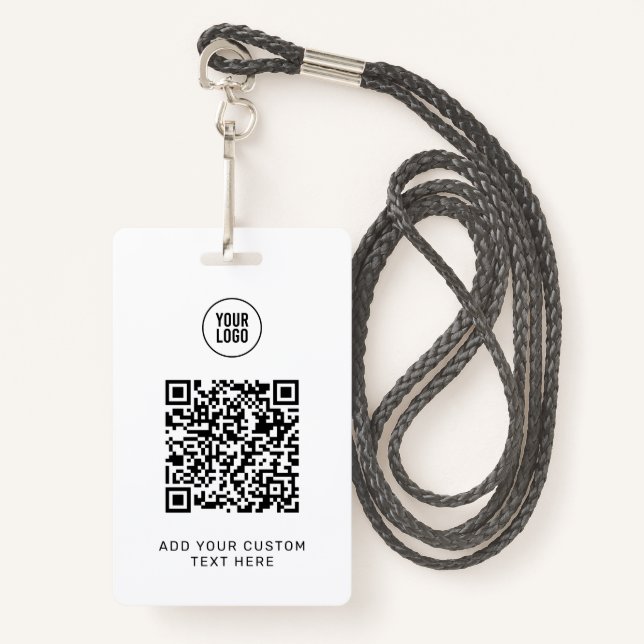 Simple Custom QR Code Business Logo Lanyard Card ID Badge (Front with Lanyard)