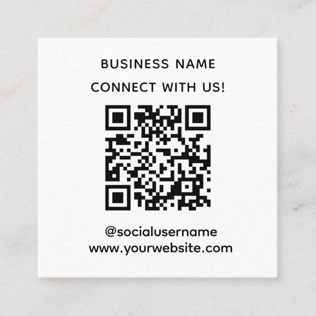Simple Custom QR Code Connect with Us Social Media Square Business Card (Front)