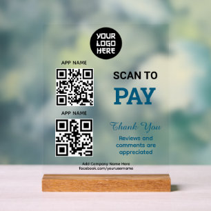 Simple Custom QR Code Payment - Scan to Pay Logo Acrylic Sign