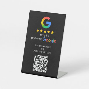 Simple Custom QR Google Review Black Pedestal Sign
