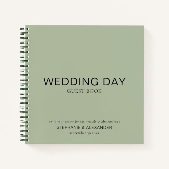 Simple Custom Sage Green Wedding Guest Book (Front)