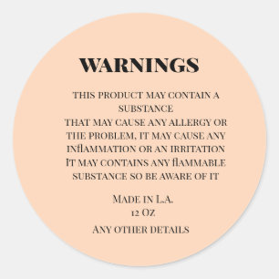 simple custom small business warnings product labe classic round sticker