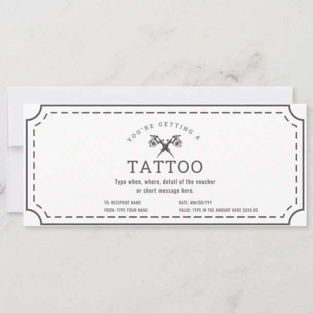 Simple Custom Tattoo Gift Certificate Gift Card (Front)