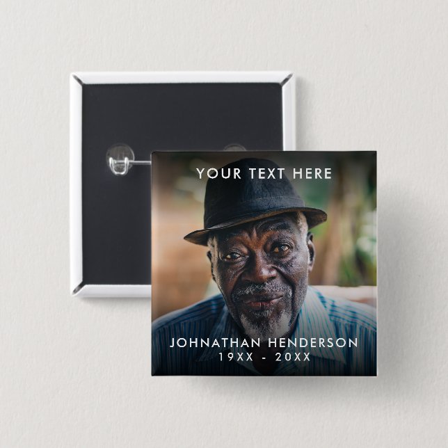Simple Custom Text Funeral/Memorial Photo Tribute  15 Cm Square Badge (Front & Back)
