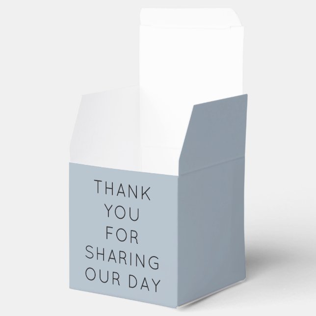 Simple Custom Thanks Dusty Blue Names Date Wedding Favour Box (Opened)
