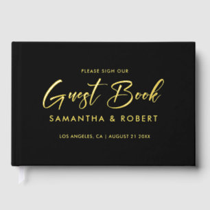 Simple Custom Typography Design On Black Guest Book