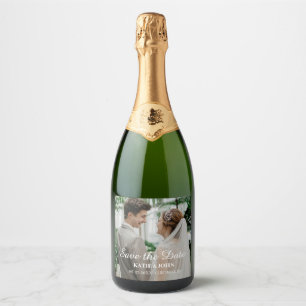 Simple Custom Wedding Bride and Groom's Photo Cha Sparkling Wine Label