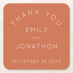 Simple Custom Wedding Terracotta Thank You favour Square Paper Coaster