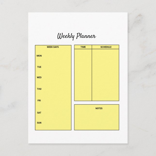 simple custom weekly planner to do list task notep postcard (Front)