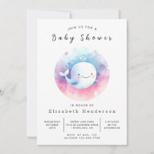 Simple Custom Whale Baby Shower Invitation
