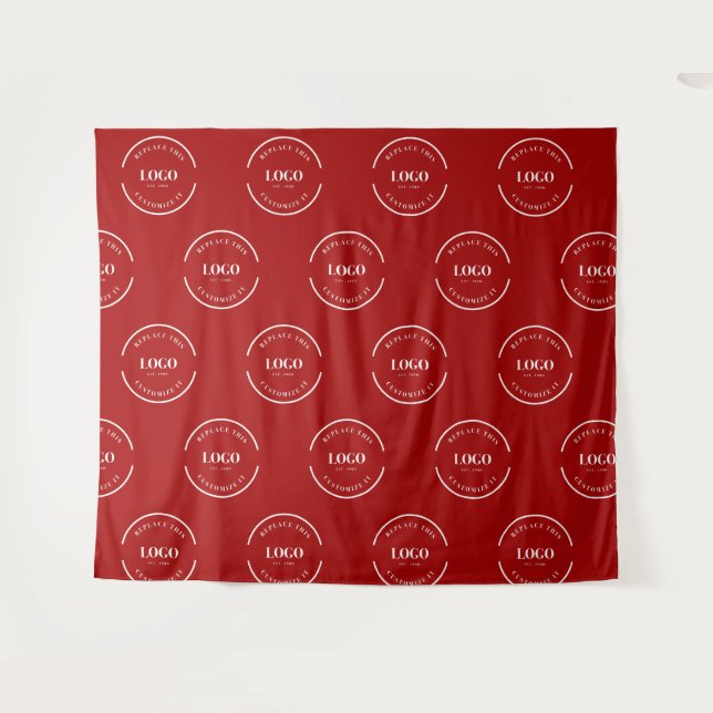 Simple Custom white Logo step and repeat red Tapestry (Front (Horizontal))