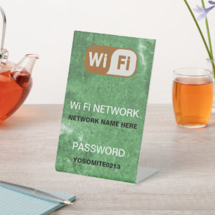 Simple Custom Wifi Network Password Green Stone Pedestal Sign