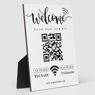 Simple Custom Wifi Network QR code Password Black Plaque