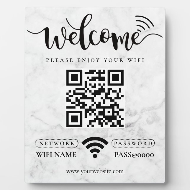 Simple Custom Wifi Network QR code Password Black Plaque (Front)