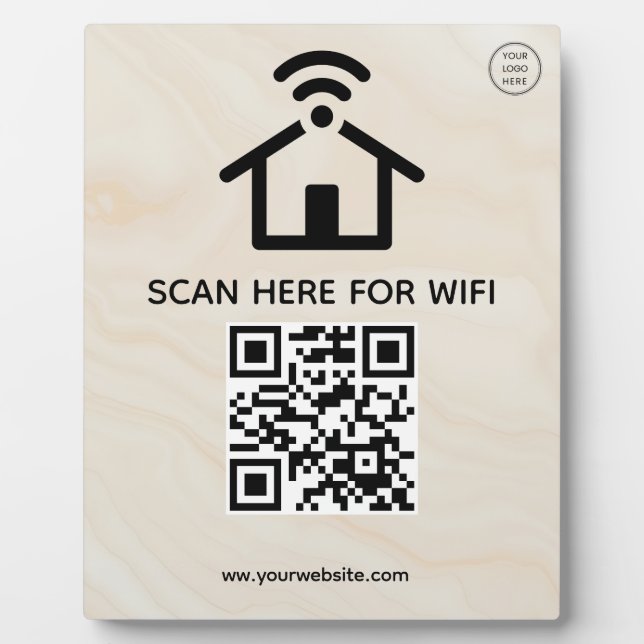 Simple Custom Wifi Network QR code Password Black Plaque (Front)