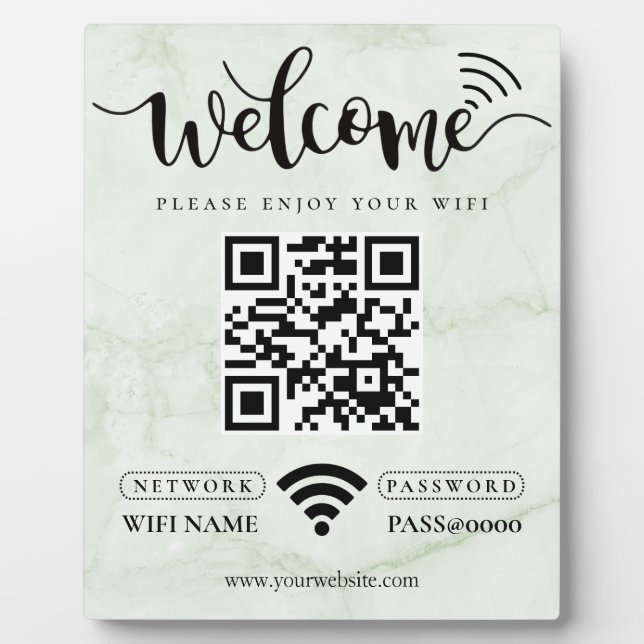 Simple Custom Wifi Network QR code Password Black Plaque (Front)
