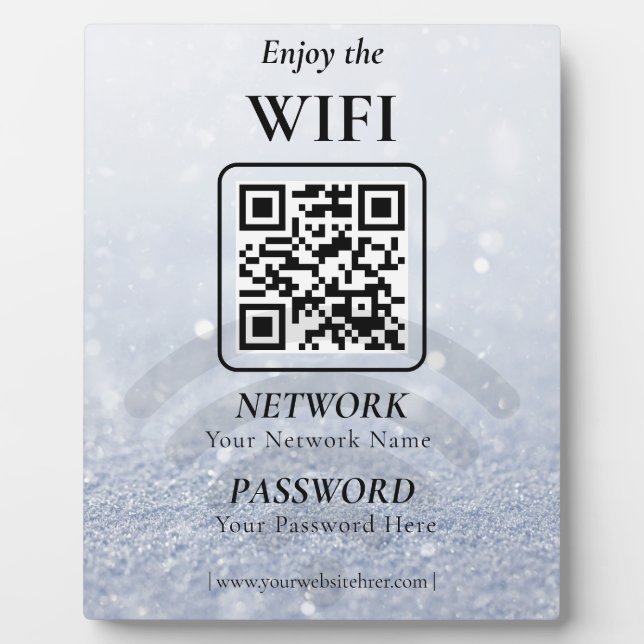 Simple Custom Wifi Network QR code Password Black Plaque (Front)