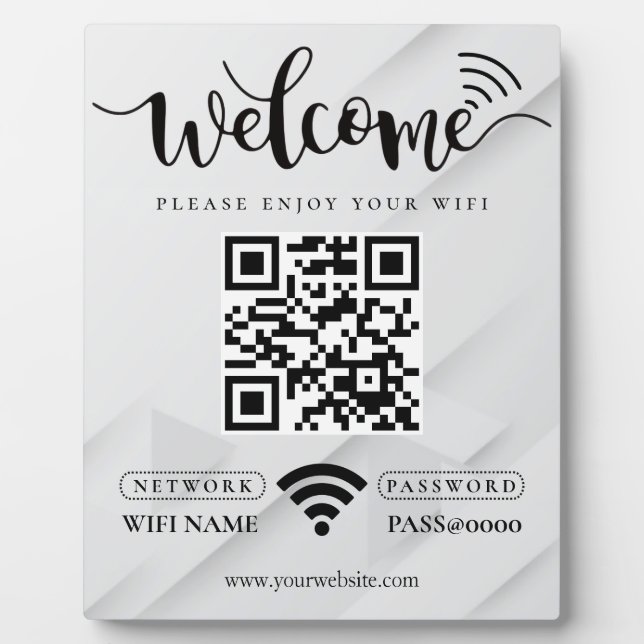 Simple Custom Wifi Network QR code Password Black Plaque (Front)