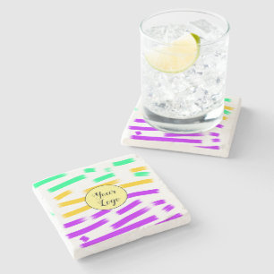 simple custom yellow blue watercolor add logo mini stone coaster