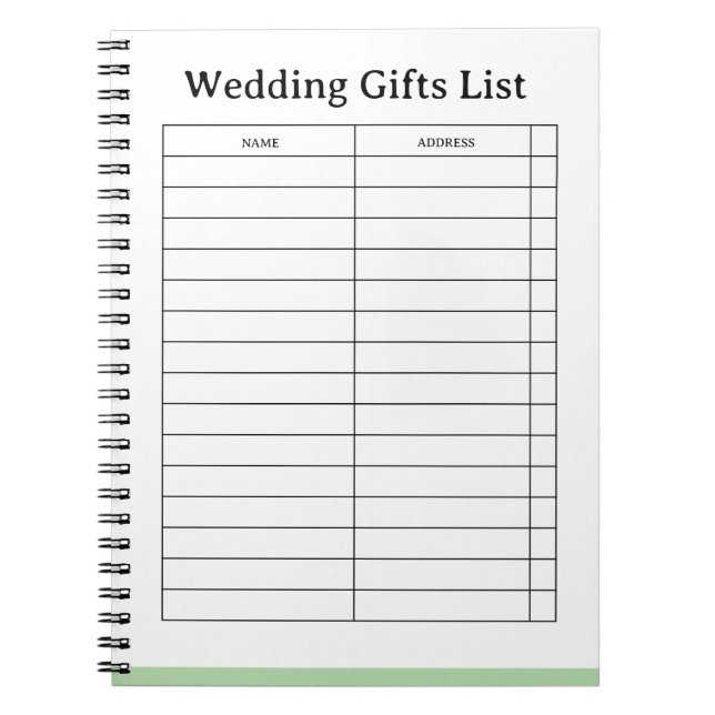 Simple customable wedding Gift List  Notebook (Front)