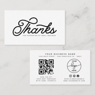 Simple Customer Thanks Retro Script Qr Code  Business Card