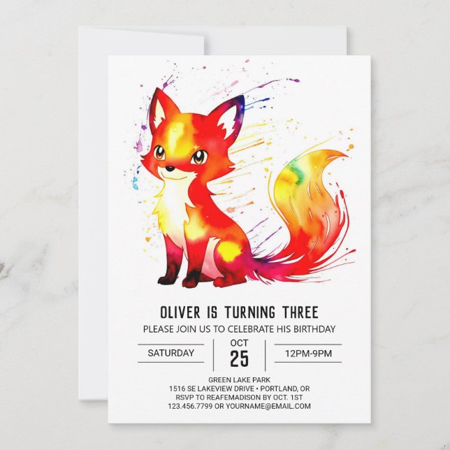 Simple Customisable Fox Digital Boy Birthday Invitation (Front)