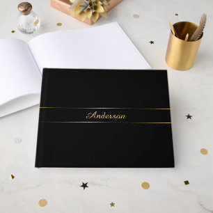 Simple Customisable Gold & Black Text Design Guest Book
