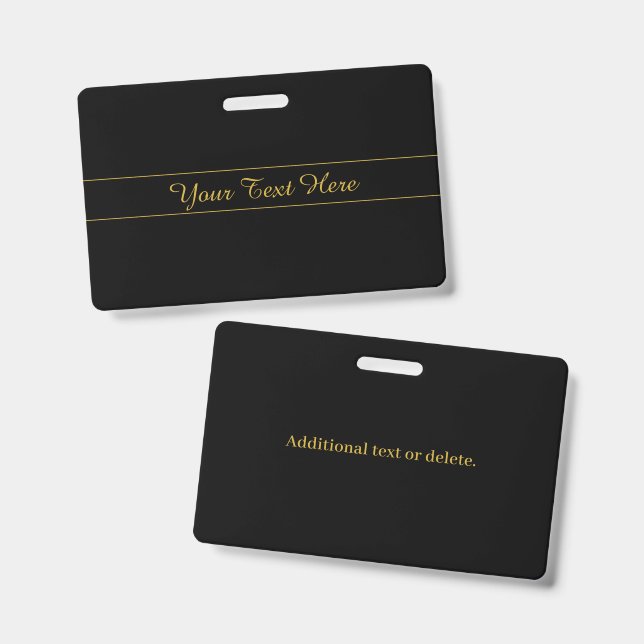 Simple Customisable Gold & Black Text Design  ID Badge (Front & Back)