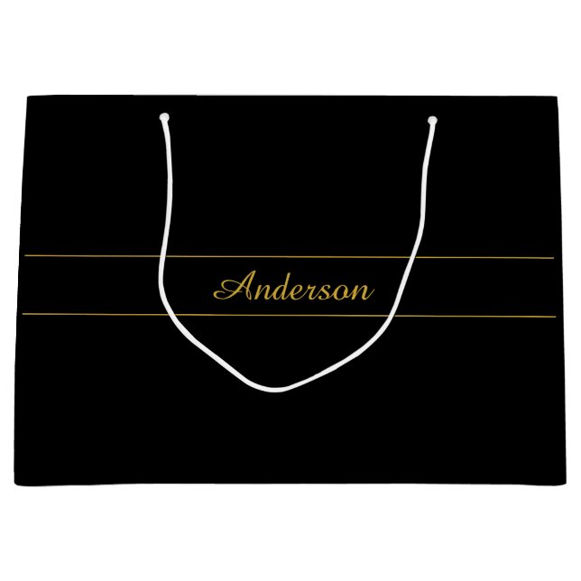 Simple Customisable Gold & Black Text Design  Large Gift Bag (Front)