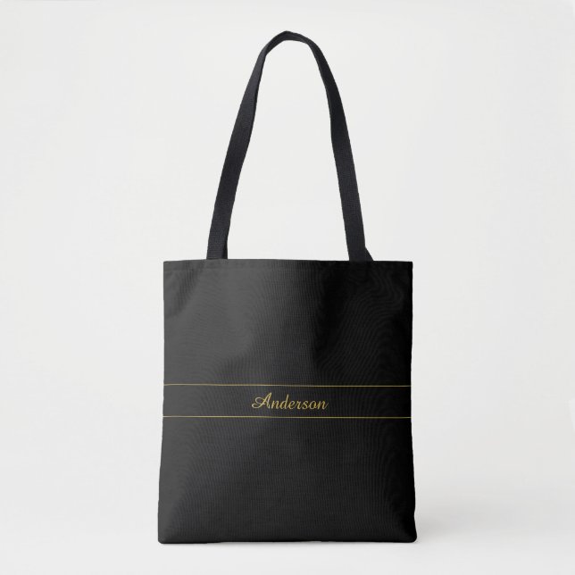 Simple Customisable Gold & Black Text Design  Tote Bag (Front)