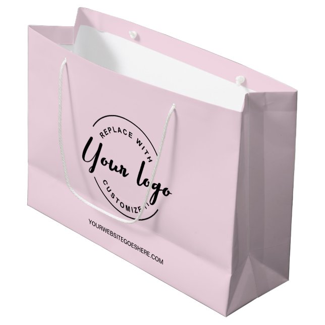 Simple Customisable Logo and website Pink Business Large Gift Bag (Front Angled)