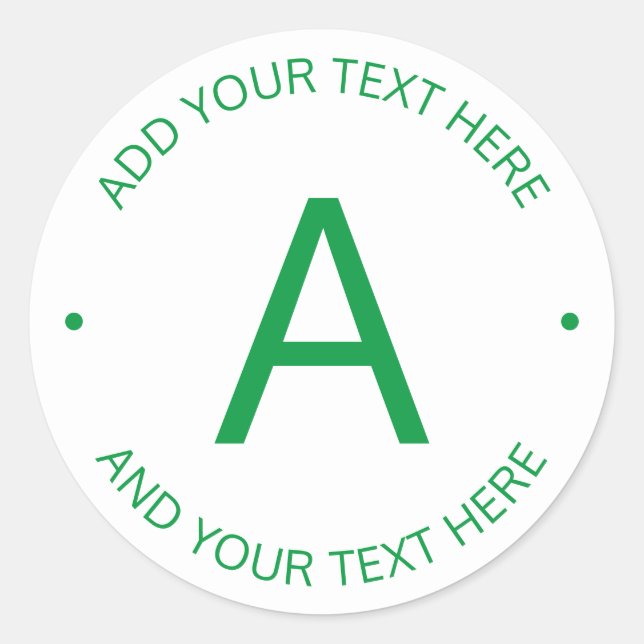 Simple Customisable Text | Green & White Classic Round Sticker (Front)