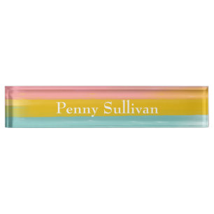 Simple Cute Abstract Watercolor Stripes in Pink Nameplate