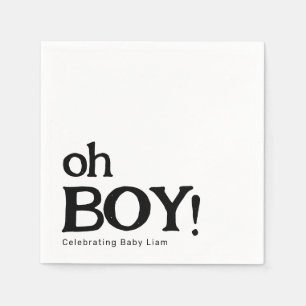 Simple Cute Baby Shower Black and White Oh Boy Napkin