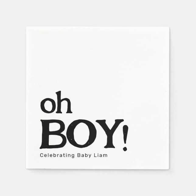 Simple Cute Baby Shower Black and White Oh Boy Napkin (Front)