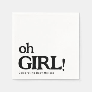 Simple Cute Baby Shower Black and White Oh Girl Napkin