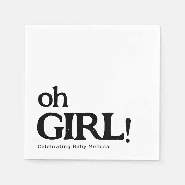 Simple Cute Baby Shower Black and White Oh Girl Napkin (Front)