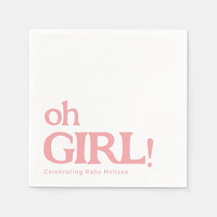 Simple Cute Baby Shower Pink Oh Girl Napkin