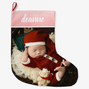 Simple Cute Baby's First Christmas 1 Photo Large Christmas Stocking