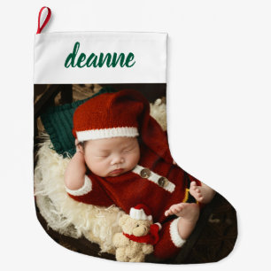 Simple Cute Baby's First Christmas 1 Photo Large Christmas Stocking