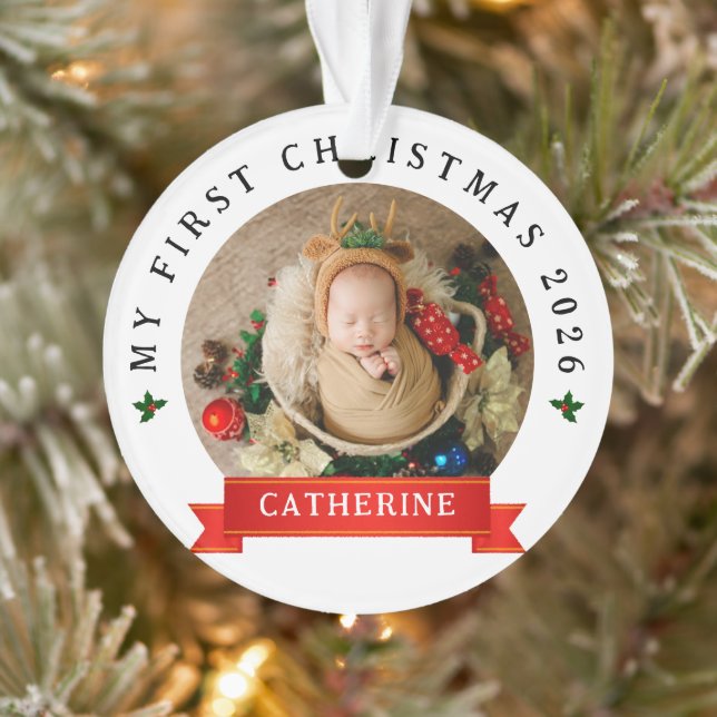 Simple Cute Baby's First Christmas Custom Name Ornament (Tree)